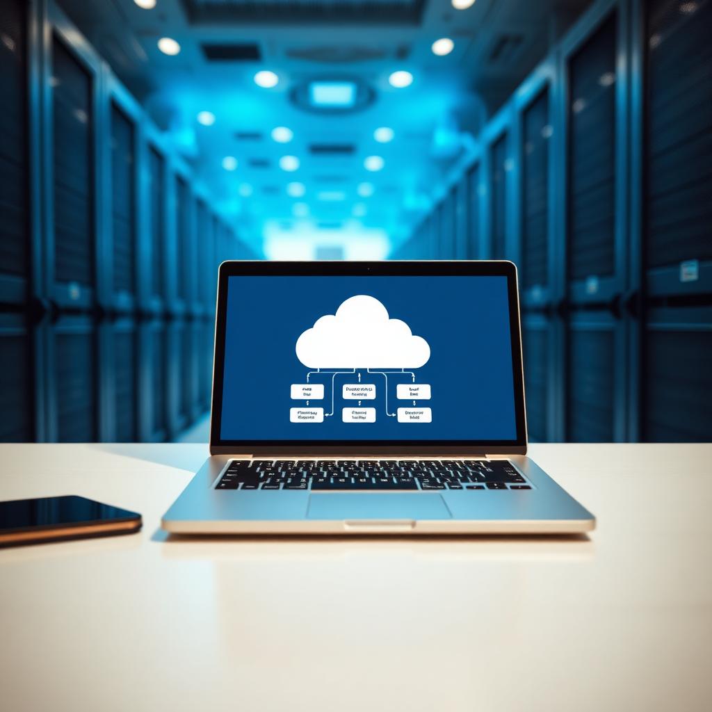 Cloud architecture diagram on laptop for Microsoft Azure certification study.