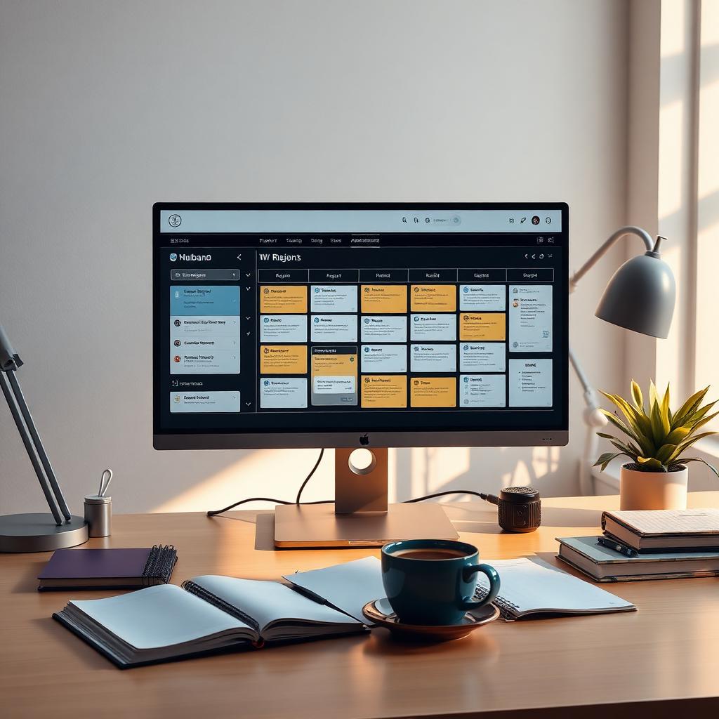 Project manager desk with kanban board and study materials for PRINCE2 Practitioner.